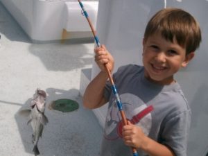 sammy with his first sand bass we caught 6 sand bass and 1 treefish today on sammys first boat trip 640x480 c
